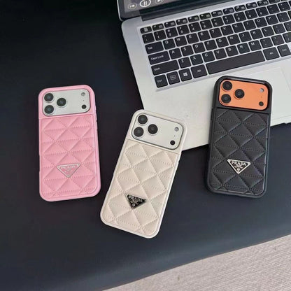 Luxury Quilted Triangle Logo Case - iPhone 12-18 Pro & Pro Max