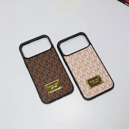 MK Leather Phone Case Metal Plate for iPhone 12-18 Pro & Pro Max