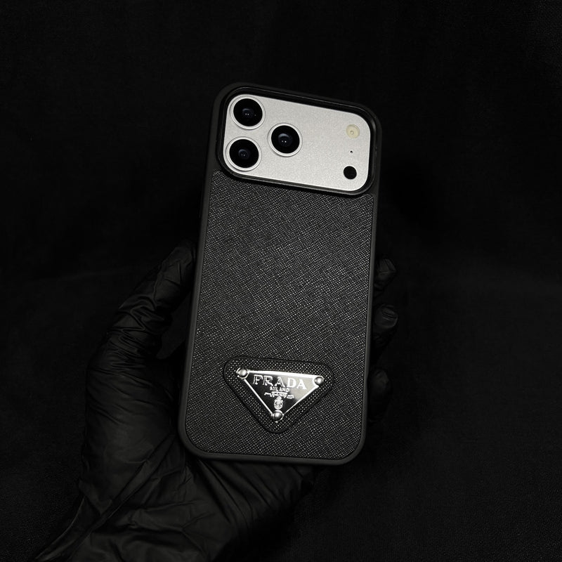 Premium Saffiano Leather Triangle Logo Case - iPhone 12-18 Pro & Pro Max