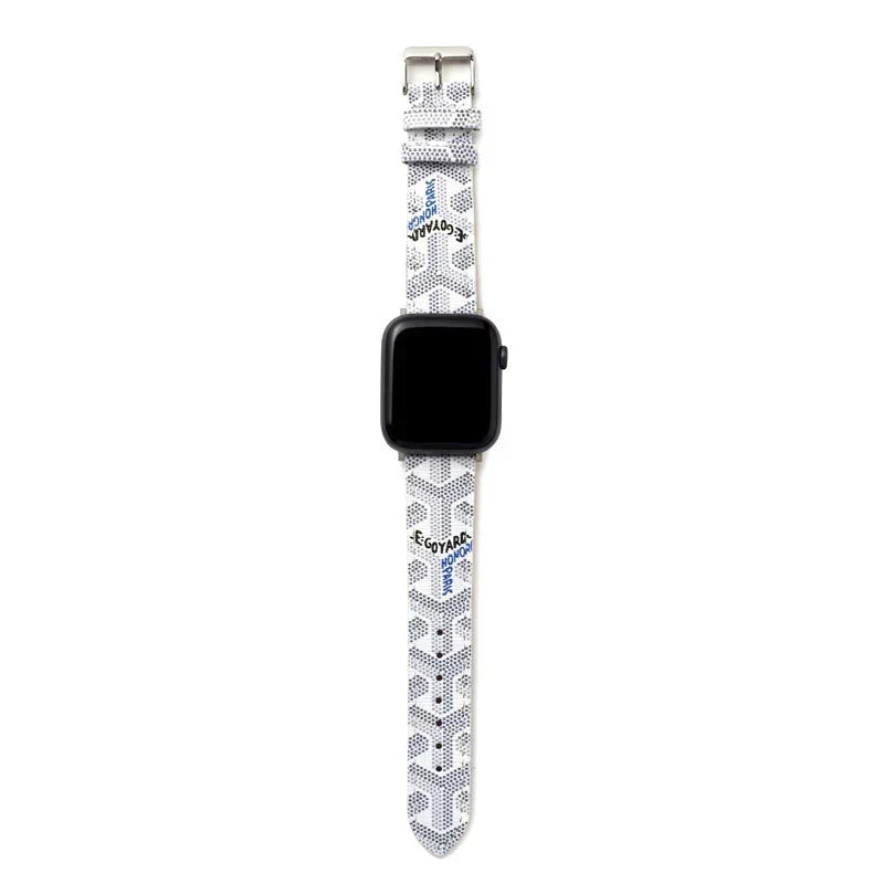 Chic White GYD Monogram Apple Watch Strap