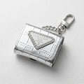 Luxury Prada Leather AirPods Case Silver with Emblem & Keychain