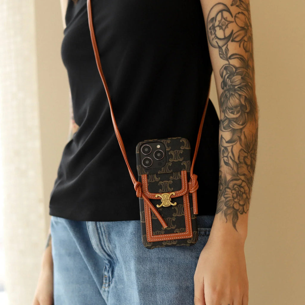 CLASSIC CELINE IPHONE CASE CROSSBODY DARK PRINT FOR IPHONE 12-18 Pro & Pro Max