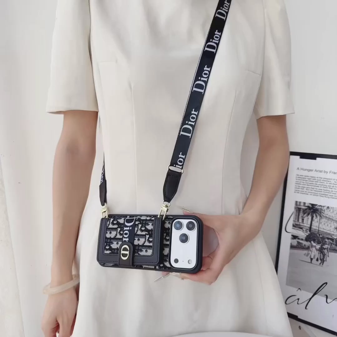 Dior Crossbody Strap Leather Case - iPhone 12-18 Pro & Pro Max