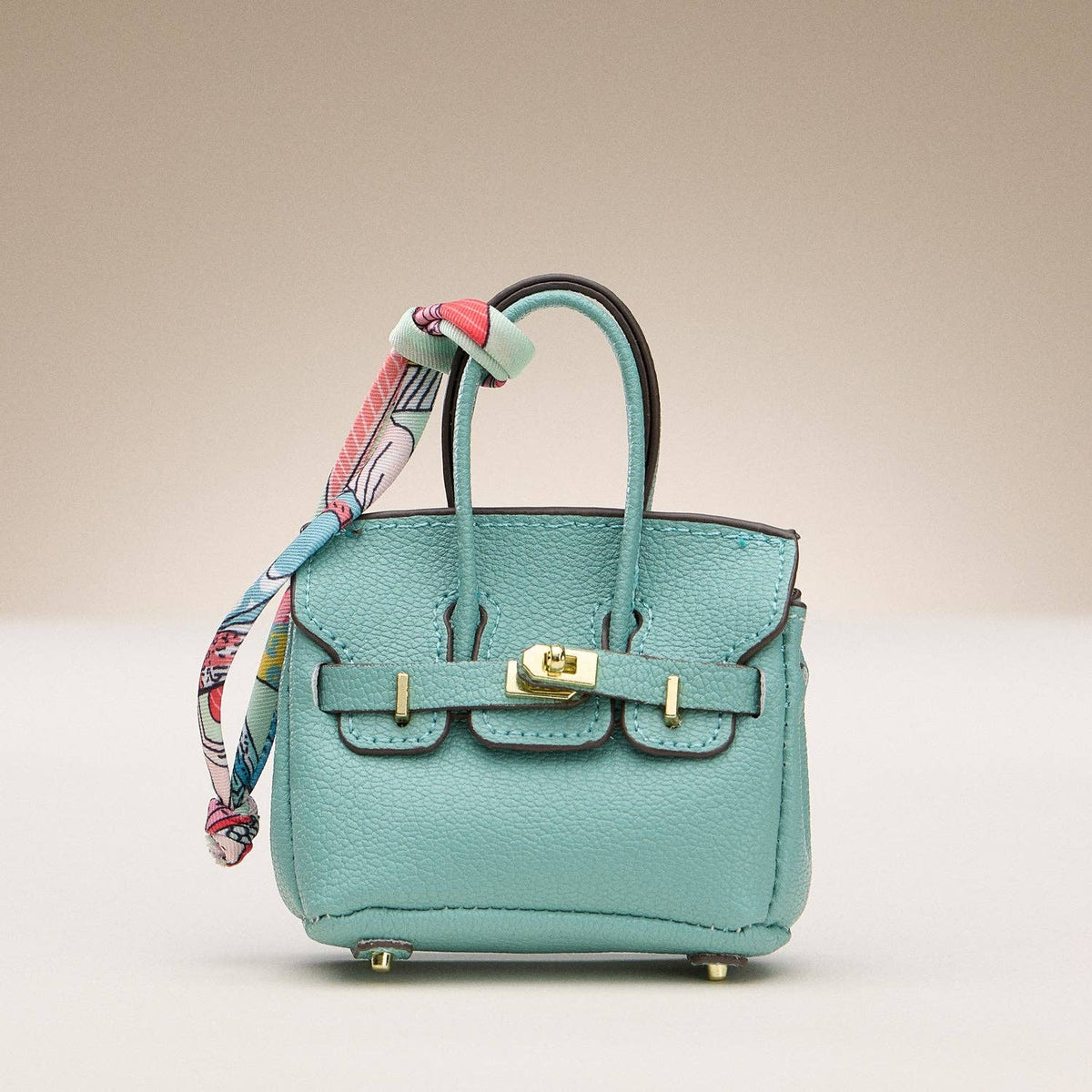 Mini Birkin Faux Leather Bag For Airpods Charm with Scarf Detail Roxy New