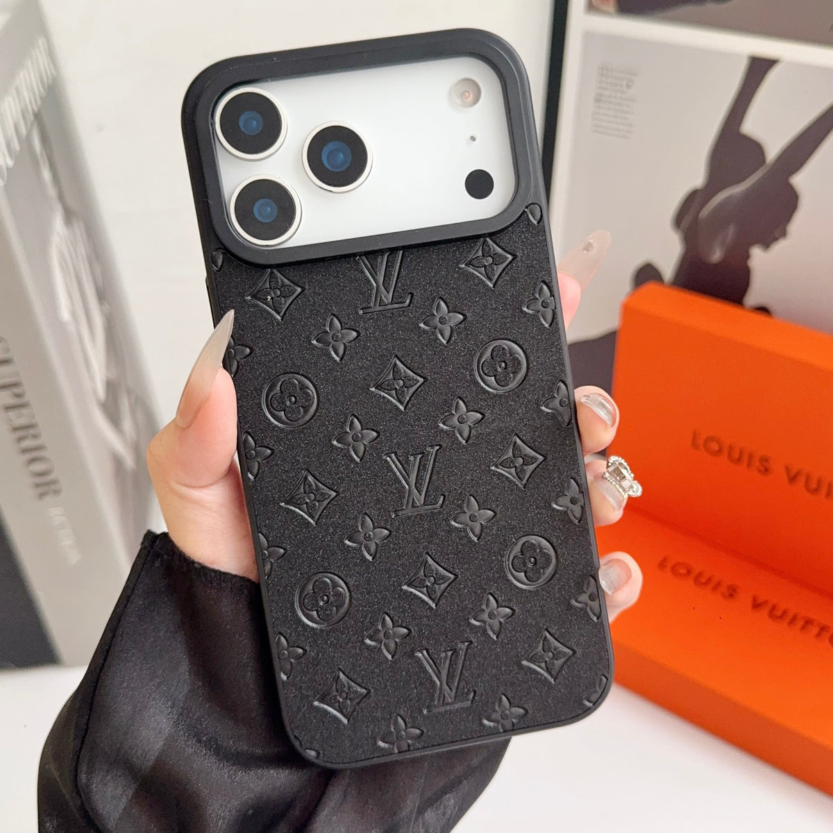 LV Embossed Monogram Matte Leather Case for iPhone 13-18 Pro & Pro Max