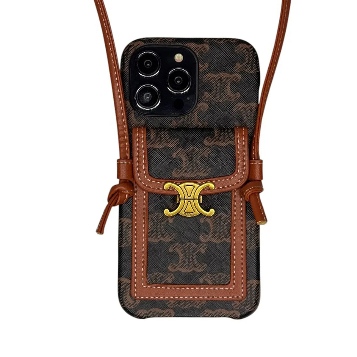CLASSIC CELINE IPHONE CASE CROSSBODY DARK PRINT FOR IPHONE 12-18 Pro & Pro Max