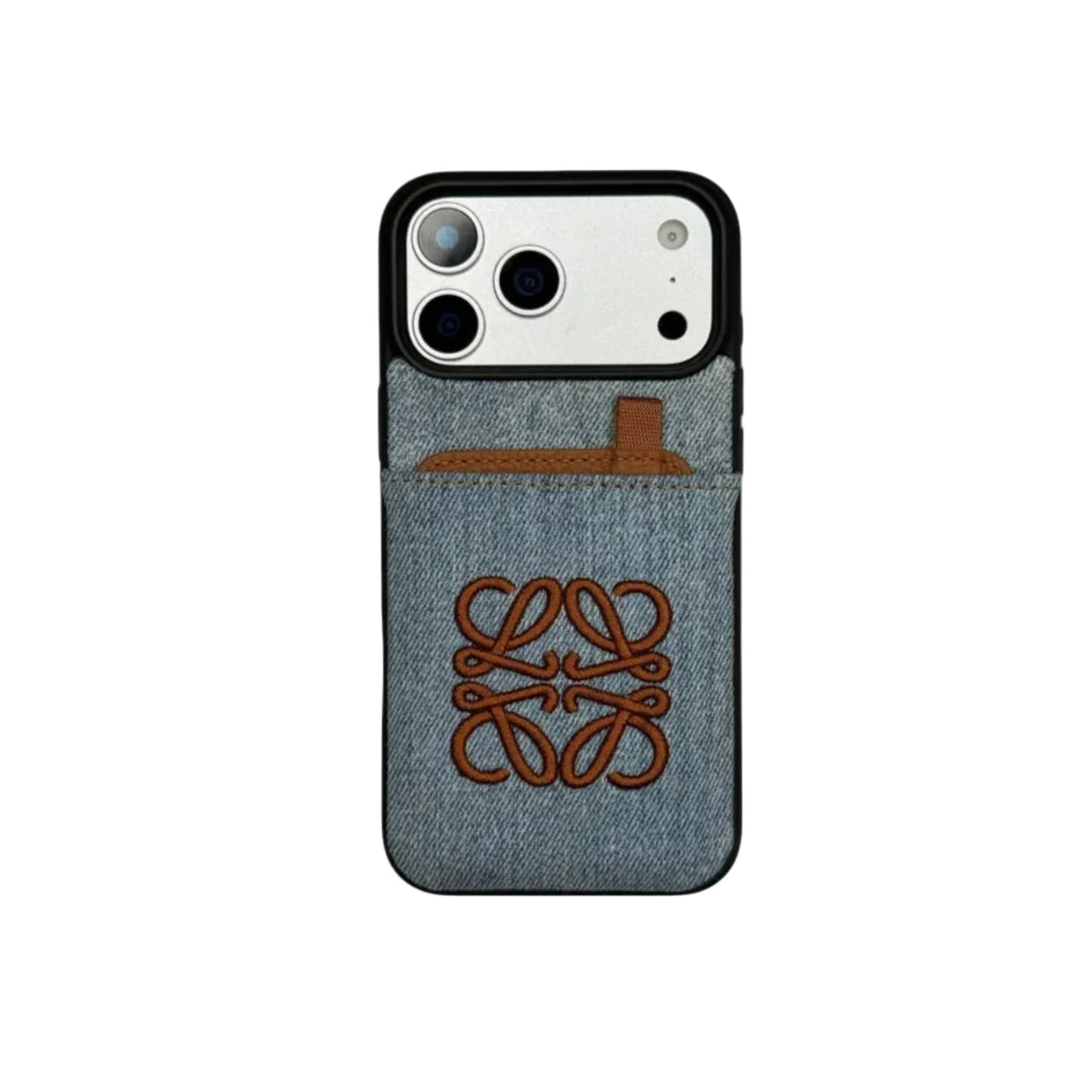 Loewe Embroidered Anagram Denim Wallet Case for iPhone 12-18 Pro & Pro Max