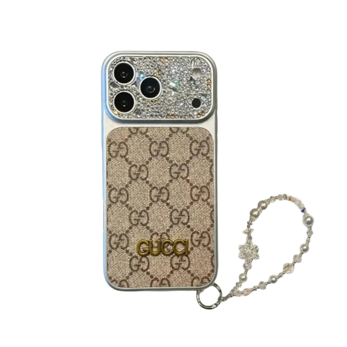 Luxury Case With Rhinestone Picture Frame And Snowflake Beaded Wrist Strap For iPhone
