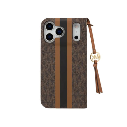 MK Folio Case Stripe with Tassel Charm for Magsafe for iPhone 13-18 Pro & Pro Max