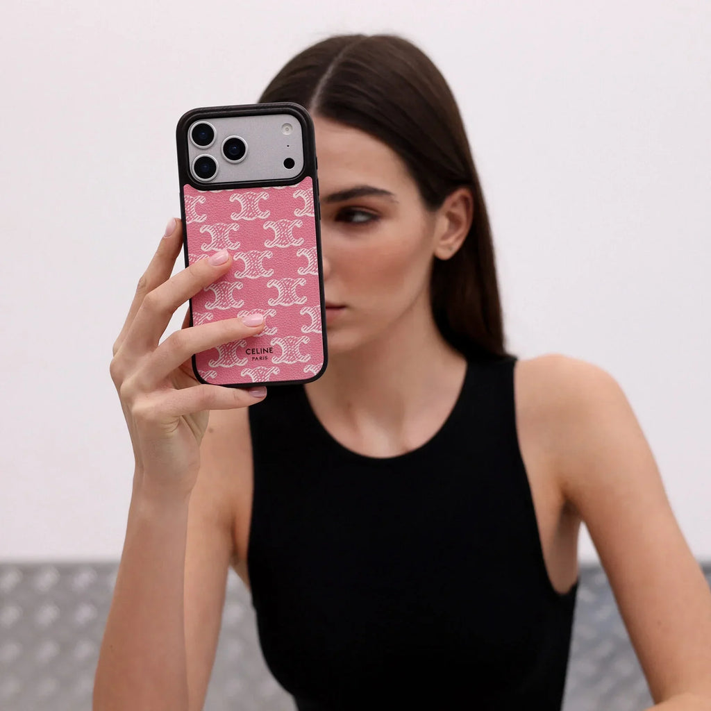LUXURY CELINE IPHONE CASE CLASSIC PINK FOR IPHONE 12-18 Pro & Pro Max
