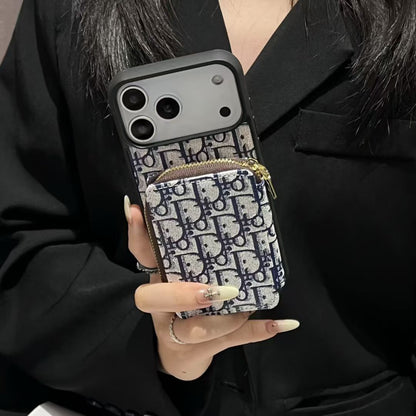 Blue Dior Case with Pouch Wallet - iPhone 12-18 Pro & Pro Max