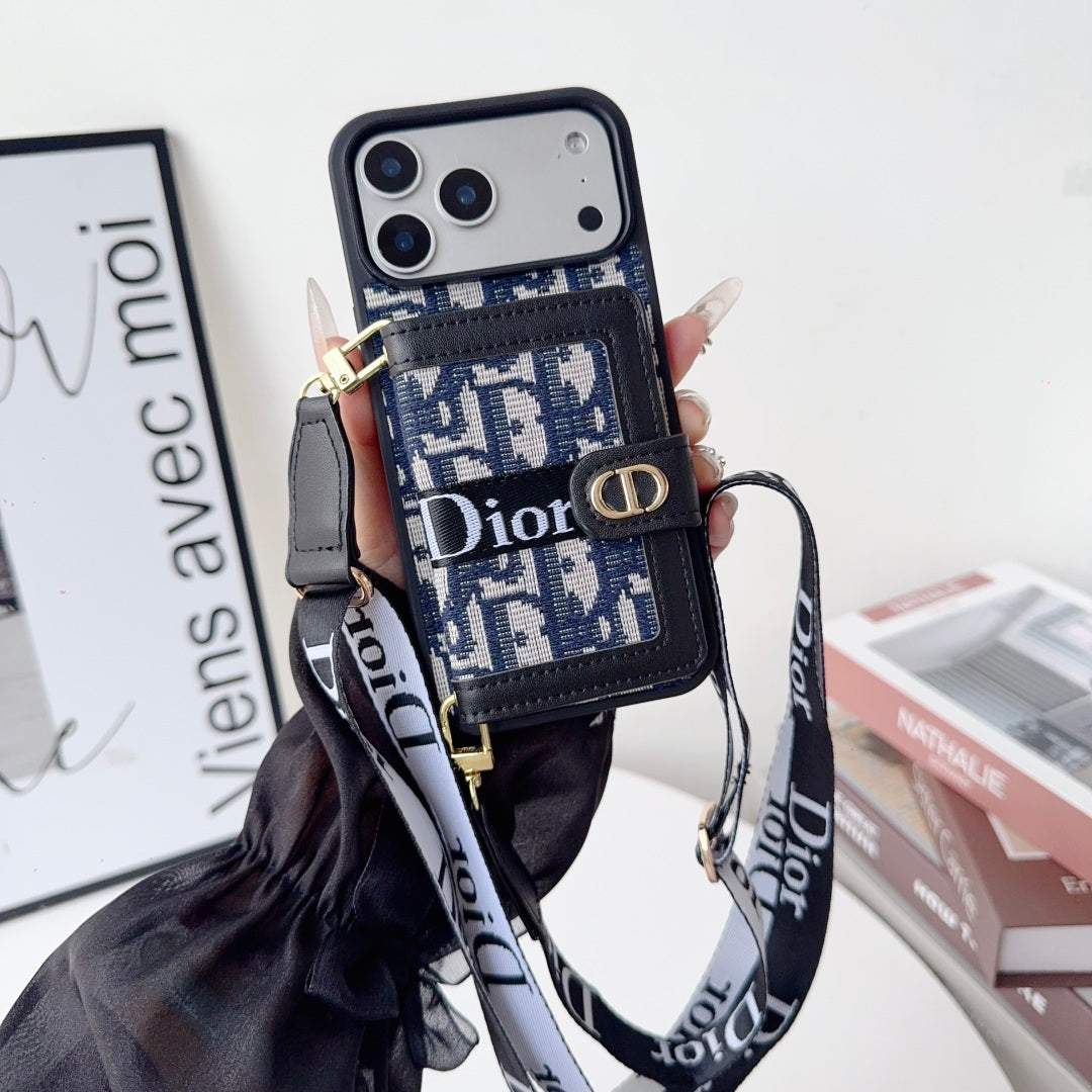 Dior Crossbody Strap Leather Case - iPhone 12-18 Pro & Pro Max