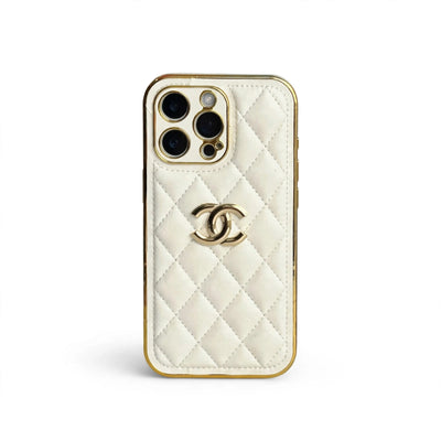 Luxury Chanel Diamond Quilted Leather Gold Electroplated Case for iPhone 13-18 Pro & Pro Max