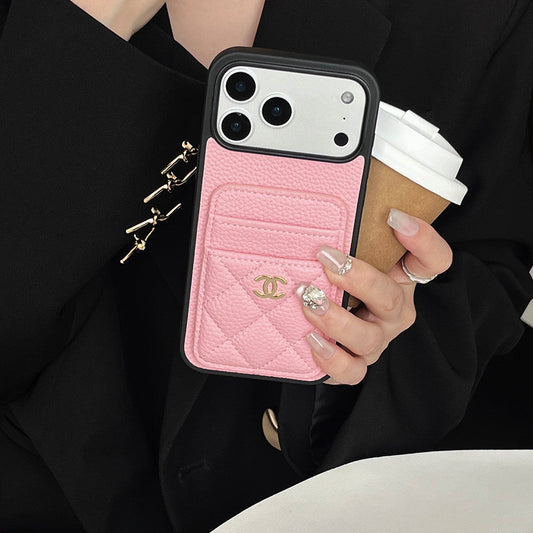 Leather Phone Case and Two Card Slots with Gold Label For iPhone 12-18 Pro & Pro Max